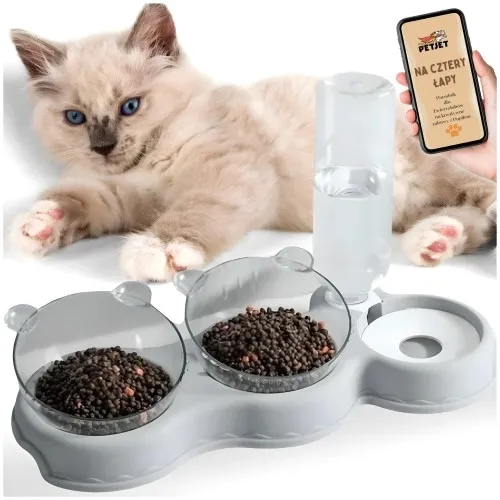 Potrójna miska ze stojakiem na karmę i wodę dla kota psa