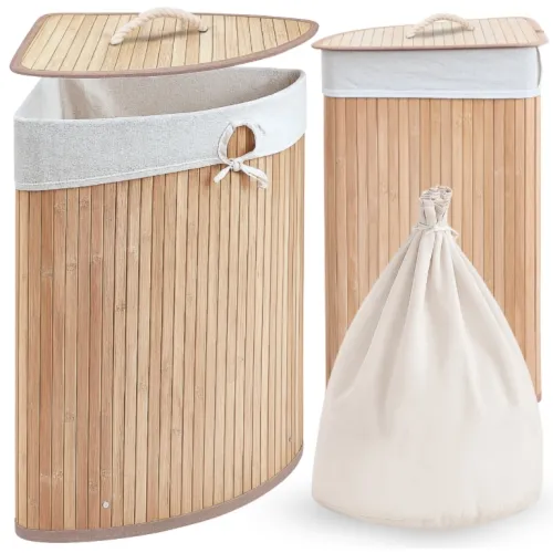 Kosz na pranie zabawki składany bambusowy narożny brudną bieliznę pojemnik