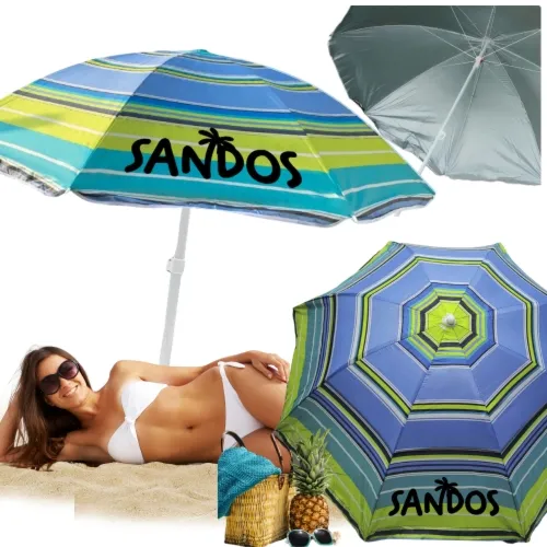 Parasol plażowy w paski z kotwą i filtrem UV