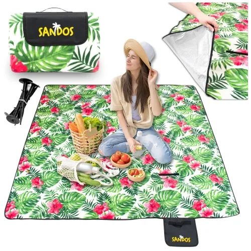 Koc piknikowy 200x200 kwiaty + kotwy