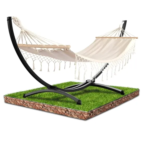 Stelaż na hamak czarny + hamak boho beżowy 200 x 100 cm