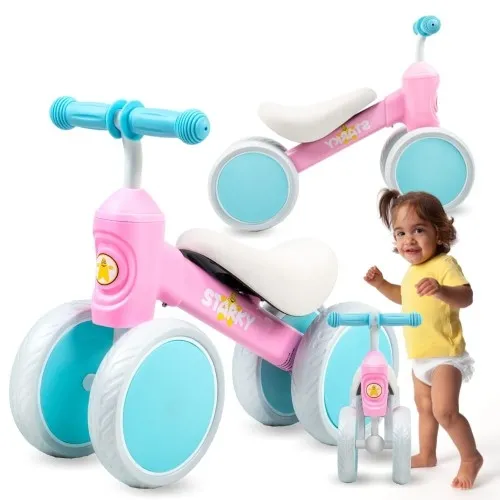 Rowerek biegowy różowo-turkusowy 4 koła 7" z blokadą skrętu