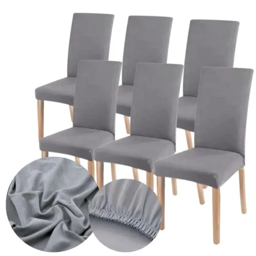 Pokrowiec na krzesło zestaw 6 szt. szary elastyczny z gumką