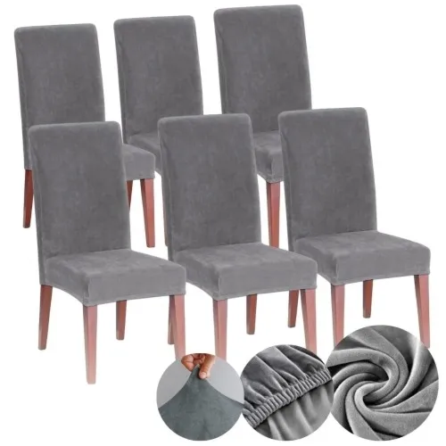Pokrowiec na krzesło zestaw 6 szt. szary welur z gumką