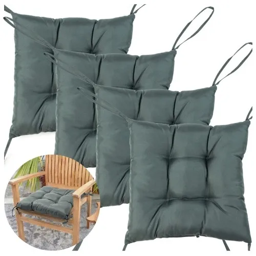 Zestaw poduszek ogrodowych na krzesła z wiązaniem szare - 4 szt.