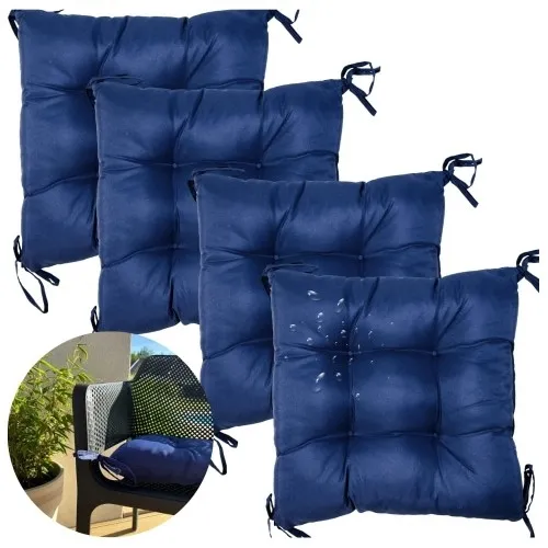 Zestaw poduszek ogrodowych na krzesła z wiązaniem granatowe - 4 szt.