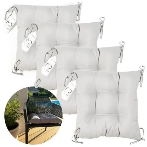 Zestaw poduszek ogrodowych na krzesła z wiązaniem beżowe - 4 szt.