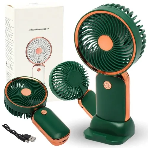 Wentylator biurkowy mini wiatrak zielony przenośny akumulator USB podstawka