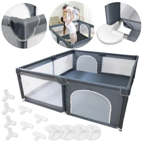 Kojec szary z podłogą dla dzieci 150x180 cm