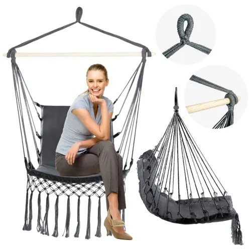 Krzesło brazylijskie ogrodowe huśtawka boho - szara