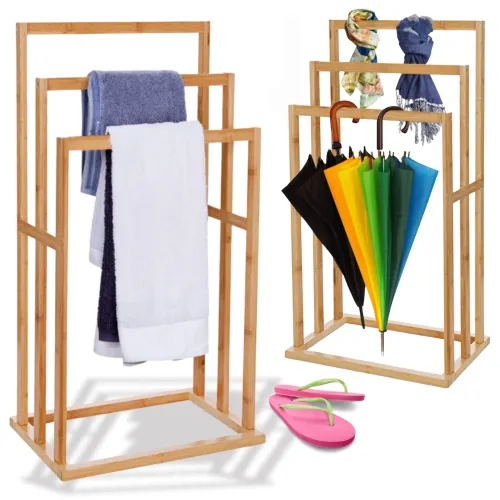 Stojak wieszak łazienkowy bambusowy na ręczniki