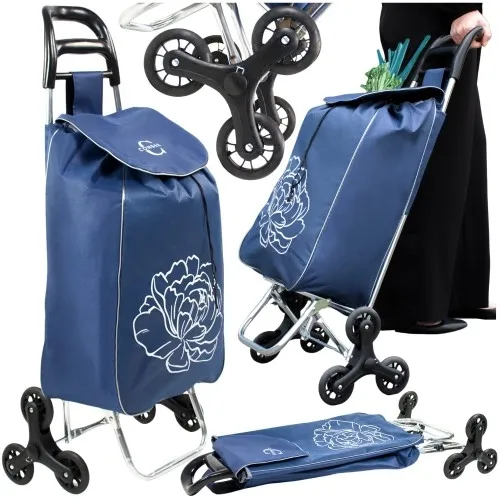 Wózek na zakupy na kółkach schodowy niebieski