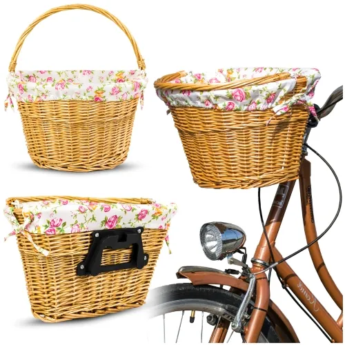Brązowy wiklinowy kosz do roweru