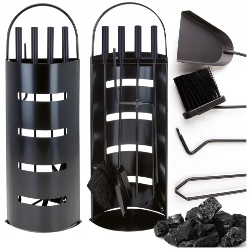 Zestaw kominkowy 5w1 przybory do kominka - czarny