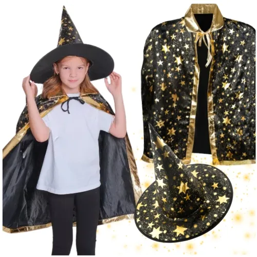 Przebranie strój czarodzieja czapka peleryna kostium hallowen