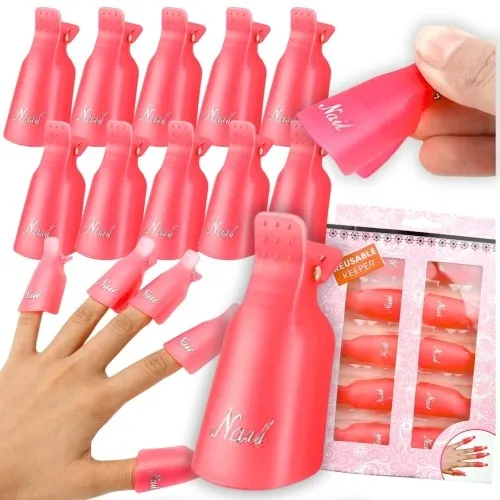 Komplet 10x zaciski klipsy do paznokci usuwanie hybryd żel lakier czerwony