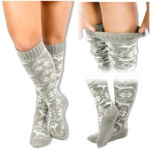 Szare zakolanówki z świątecznym wzorem