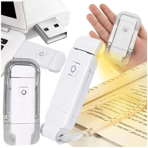 Lampka nocna led z klipsem do czytania książki w łóżku zakładka 3 tryby usb