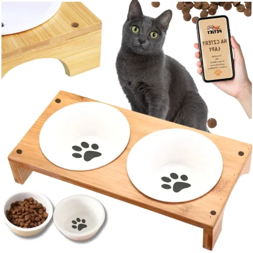 Miski dla psa kota podwójny zestaw bambusowy