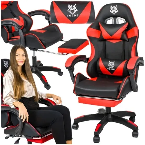 Fotel gamingowy z podnóżkiem VICTORY czarno-czerwony