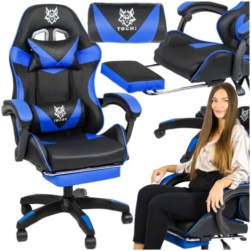 Fotel gamingowy z podnóżkiem VICTORY czarno-niebieski