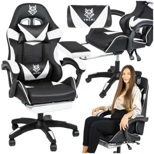 Fotel gamingowy z podnóżkiem VICTORY czarno-biały