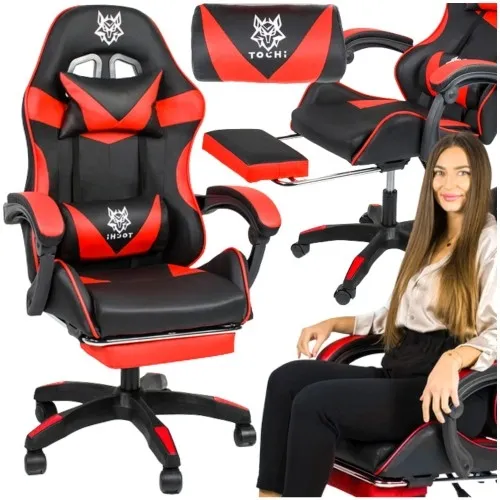 Fotel gamingowy z masażem i podnóżkiem LEGENDARY czarno-czerwony