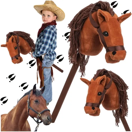 Pluszowy hobby horse z dźwiękiem - brązowy koń na kiju