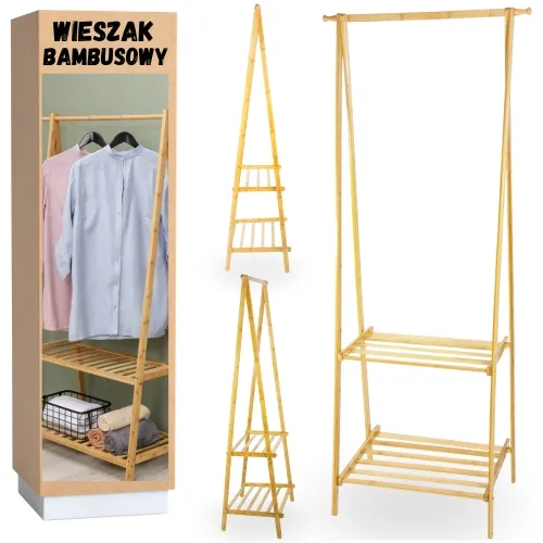 Bambusowy regał na buty i ubrania z haczykami