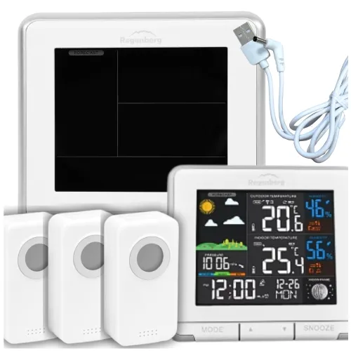 Stacja pogodowa meteo z termometrem, budzikiem i czujnikami