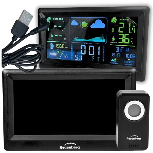 Stacja pogody pogodynka z termometrem, budzikiem i czujnikiem meteo