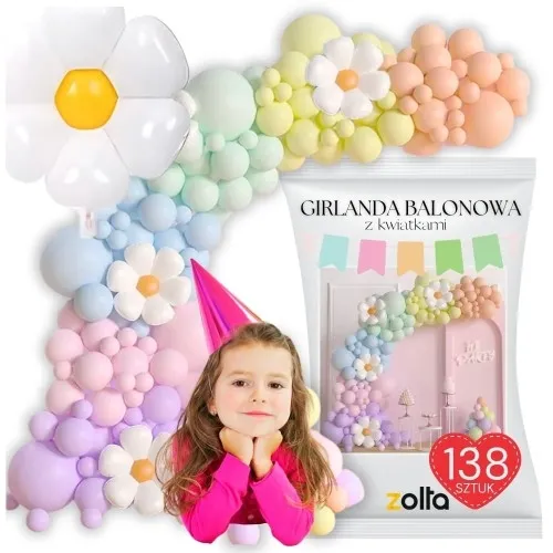 Girlanda balonowa stokrotki pastelowa balony na urodziny kwiaty XXL 139 szt