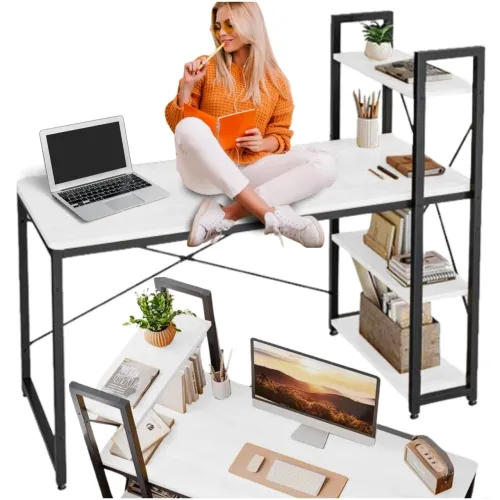 Biurko loft z półkami białe