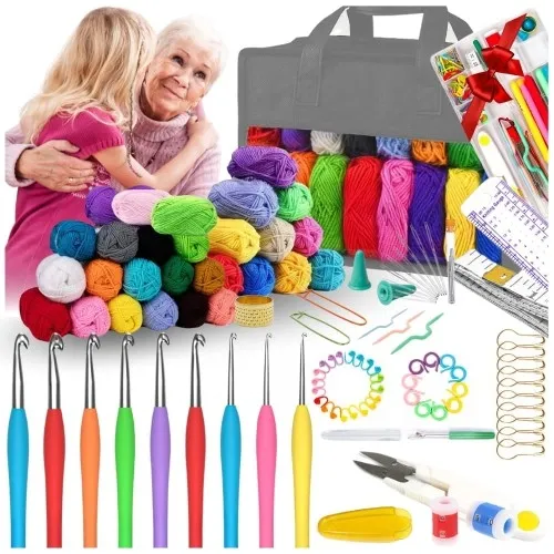Zestaw do szydełkowania włóczka XXL szydełka druty torba akcesoria 113 el.