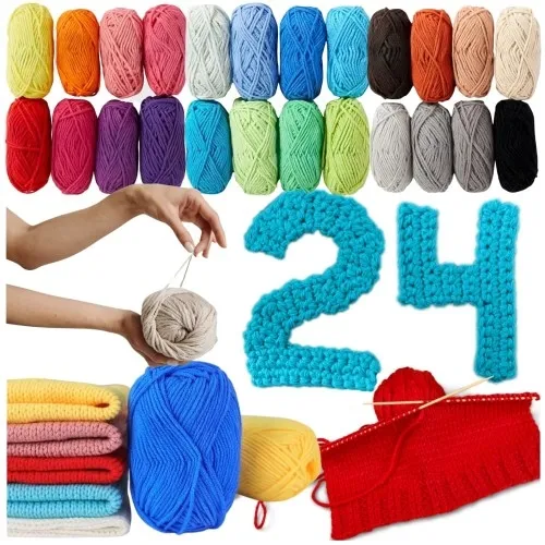 Komplet włóczek motki do szydełkowania 24 szt. miękka żywe kolory włóczka