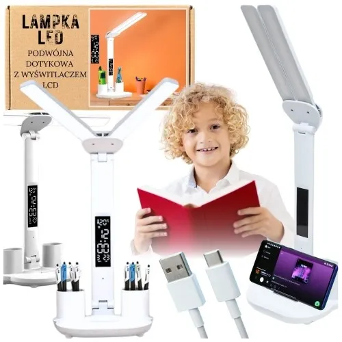 Lampka led biurkowa z wyświetlaczem lampa na biurko zegar temperatura dotyk
