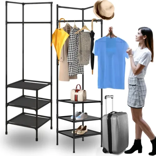 Szafka narożna stojak na ubrania - metalowy czarny