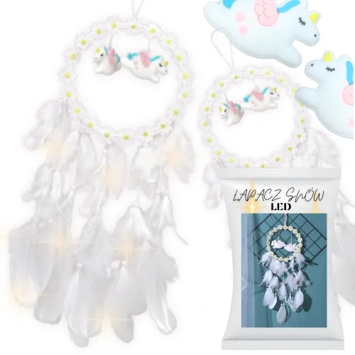 Łapacz snów jednorożec makrama ozdoba z piórkami