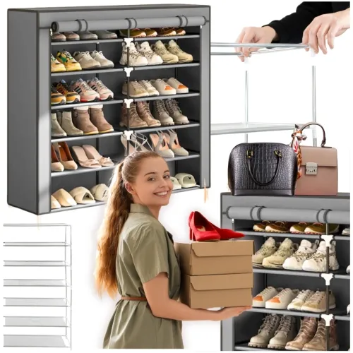 Szafa tekstylna na buty szara pojemna 6 poziomów