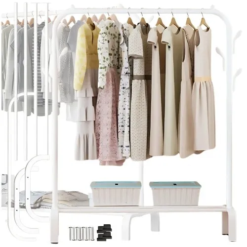 Wieszak stojący podłogowy na ubrania TRILO biały