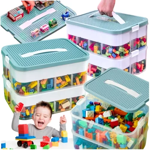 Pojemnik na klocki organizer z przegródkami 2-warstwowy