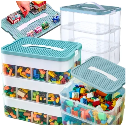 Pojemnik na klocki organizer z przegródkami 3-warstwowy