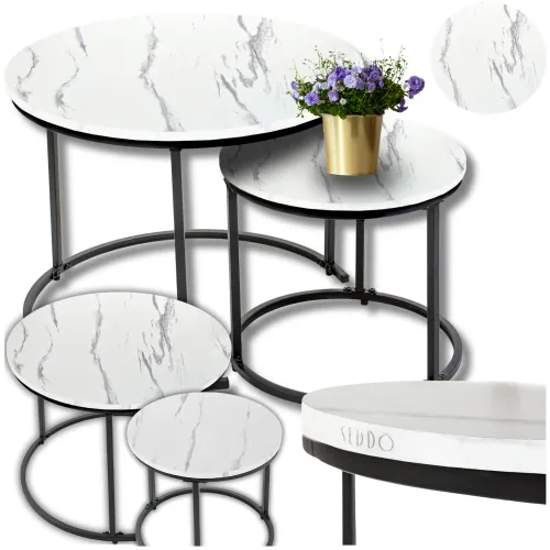 Stoliki okrągłe kawowe loftowe zestaw - biały czarny