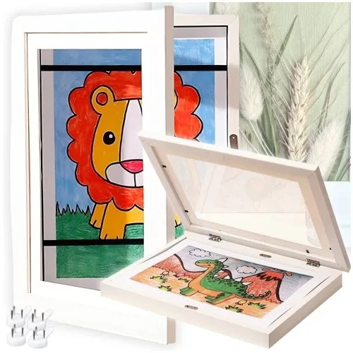 Ramka otwierana na rysunki A4 drewniana biały