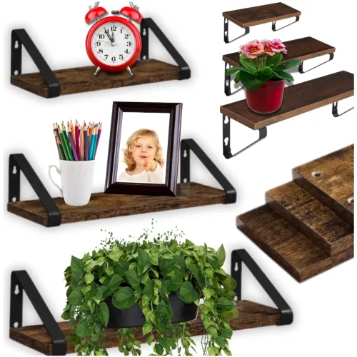 Zestaw półek ściennych wiszących styl industrialny - 3 sztuki