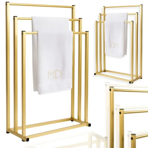 Stojak łazienkowy trzy ramiona nowoczesny metalowy - złoty