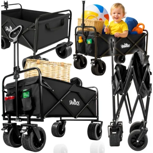 Wózek turystyczny składany plażowy przyczepka 100kg na wakacje - czarny