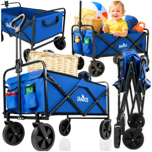Wózek plażowy sunshine niebieski składany turystyczny plaża kemping 100kg
