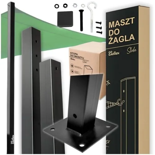 Czarny maszt stalowy na żagiel ogrodowy 240cm + stopa montażowa