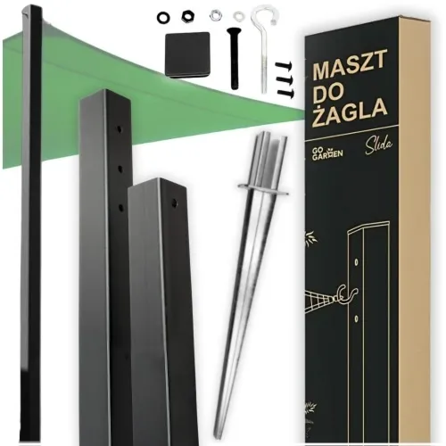 Czarny maszt stalowy na żagiel ogrodowy 240cm + kotwa wbijana
